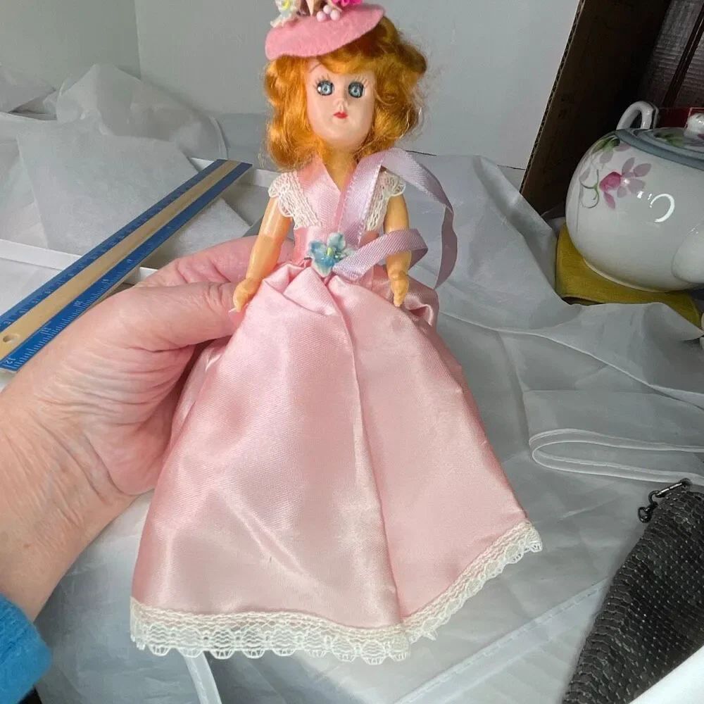 VTG hard plastic 7” doll 1950’s red hair open close eyes